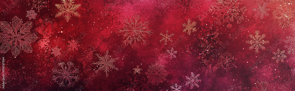 Poster a red background with white snowflakes scattered across it