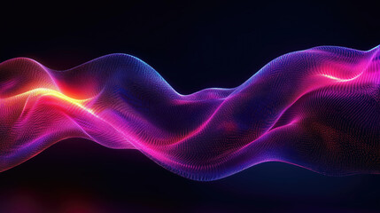 Vibrant neon liquid swirling in mid air creates mesmerizing visual effect, showcasing dynamic movement and colorful patterns. This 3D render captivates with its fluidity and depth
