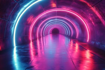 Futuristic Neon Tunnel with Pink and Blue Lights