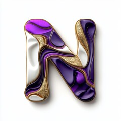 3D Letter N Design in Gold, Purple, and White