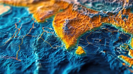 A detailed map of the Indian Ocean with vibrant colors, showcasing shipping routes and major...