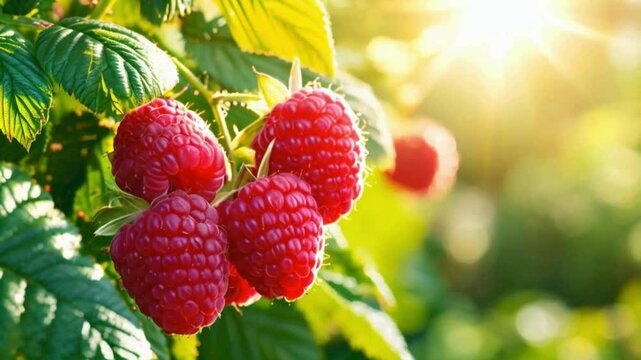 ripe raspberry on a bush