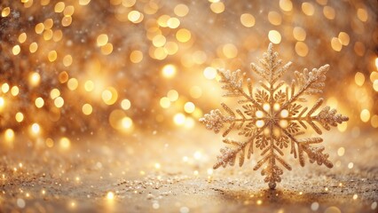 Shimmering snowflake decoration with golden bokeh background for festive atmosphere