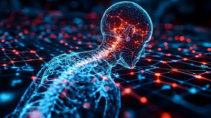 Futuristic Human Outline with Digital Connections