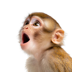 A monkey with an open mouth, showcasing its expressive features against a white isolated background.