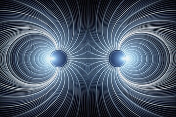 Fototapeta premium Dual spheres with flowing magnetic field lines in a sleek abstract design