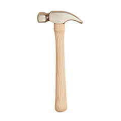 A hammer with a wooden handle and metallic head, ideal for construction and DIY projects. isolated on white background.