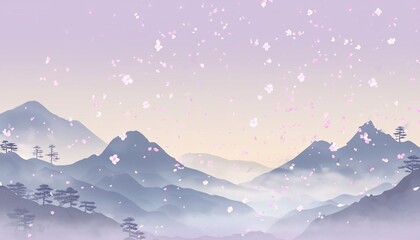 Cherry Blossom winter mountain landscape