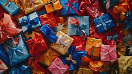 Vibrant gift boxes with colorful ribbons in a joyful celebration scene