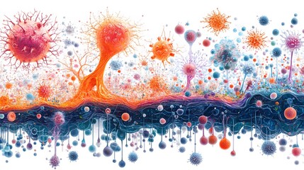 Colorful Abstract Representation of Microorganisms and Cells