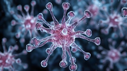 Detailed Close-Up of a Virus Structure Under Microscope