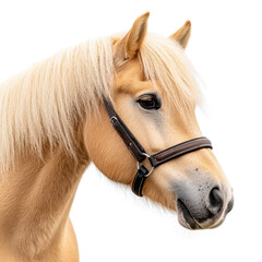 Obraz premium Beautiful horse portrait with a soft mane, isolated on a white background.