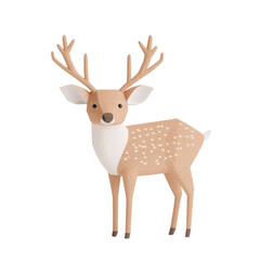 Cute cartoon deer with antlers, standing gracefully against a white isolate background.