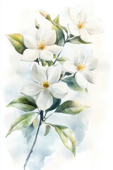 Obraz premium Watercolor painting of a soft white jasmine flower.