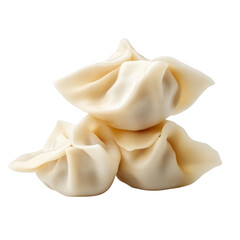 Obraz premium Delicate dumplings stacked on a white background, perfect for culinary presentations.