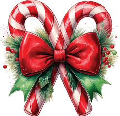 Christmas Candy Cane coquette red and green bow isolated on white background