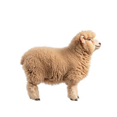 Naklejka premium Fluffy lamb with soft wool standing isolated on white background.