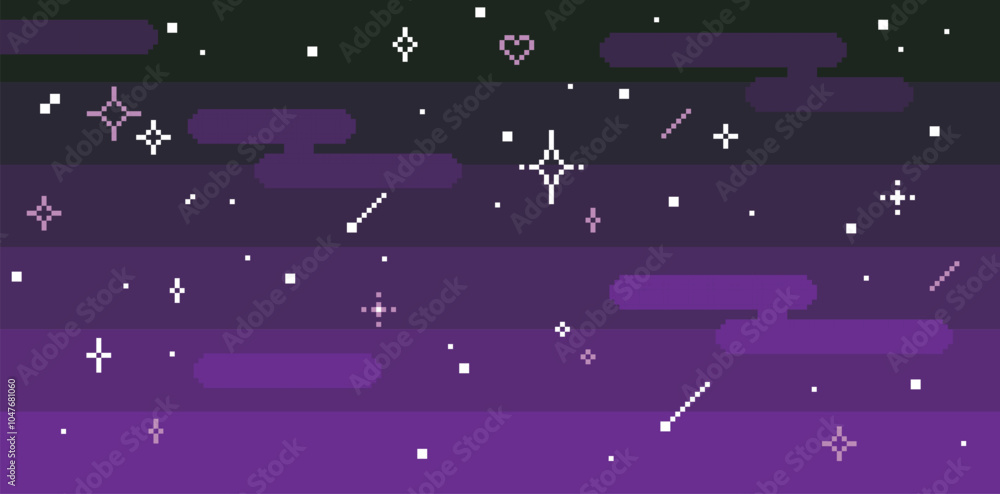 Aufkleber abstract night sky background in pixel art style. galaxy. sparkling stars. clouds. arcade retro 8 bi