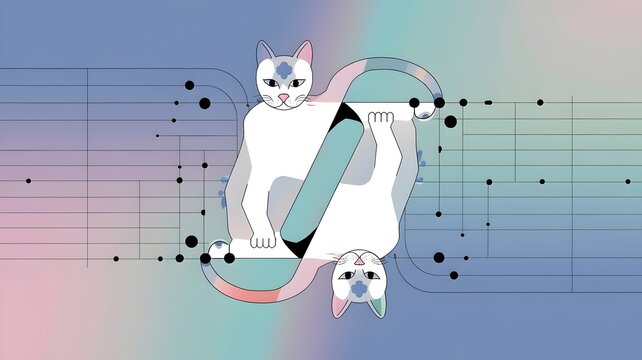 Quantum superposition of a cat in abstract illustration