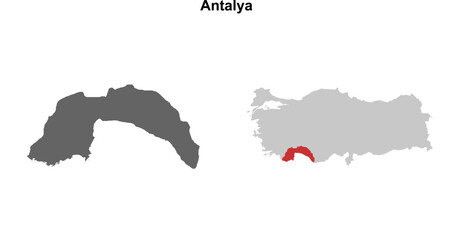 Obraz premium Antalya province blank outline map set
