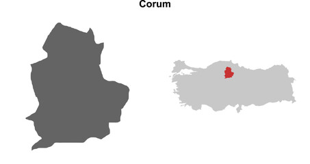 Corum province blank outline map set