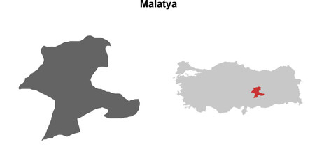 Malatya province blank outline map set