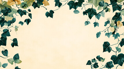 Naklejka premium Vivid green ivy leaves framing a blank beige background for artistic designs or invitations