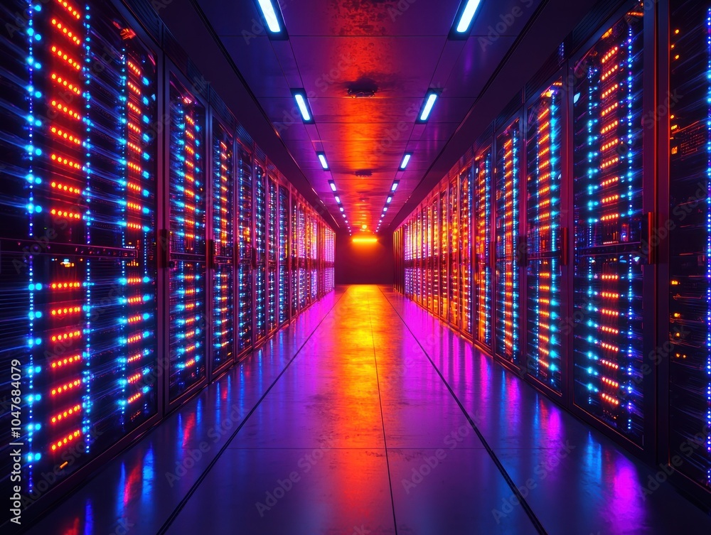 Poster Illuminated Server Racks in a Modern Data Center
