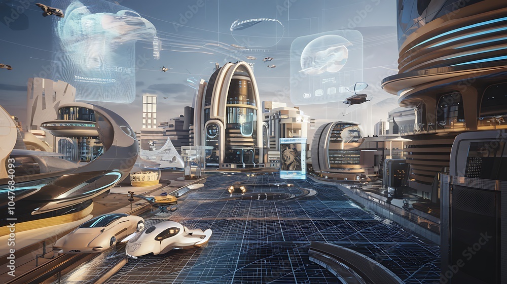 Poster a vision of a futuristic city exploring advanced technology innovative architecture and urban mobili
