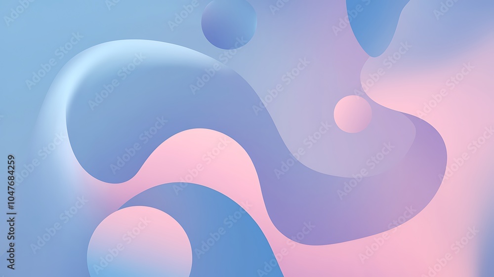 Poster serene abstract design featuring soft fluid shapes in calming pastel colors for relaxation and medit