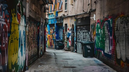 Fototapeta premium Exploring the vibrant artistry of a graffiti-filled alleyway a colorful urban canvas capturing the spirit of street culture