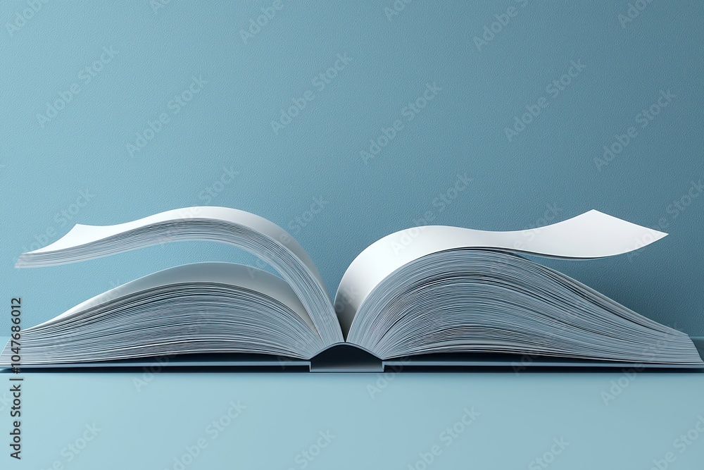 Poster open book with curved pages on a blue background