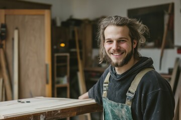 Handyman with a tool belt. House renovation service.