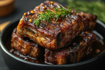 A 45 Angle shot of lamb shanks braised in red