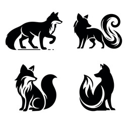 Fototapeta premium Collection of Four Silhouette Foxs