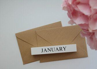 Winter month January and brown envelopes
