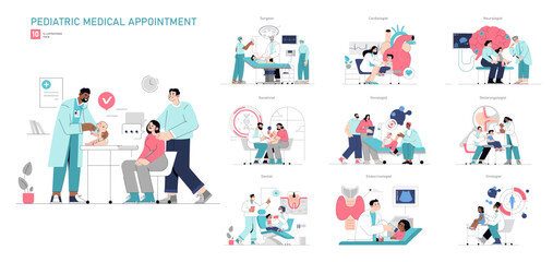 Pediatric Medical Appointment. Flat Vector Illustration