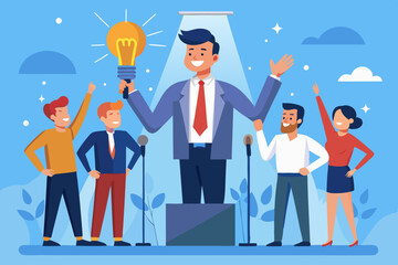 Motivational Leadership Speech with Cheering Business Team