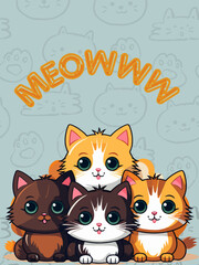 set of funny cartoon cats background