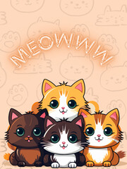set of funny cartoon cats background
