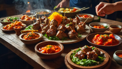 Fototapeta premium delicious fried shashlik, traditional food of Georgia