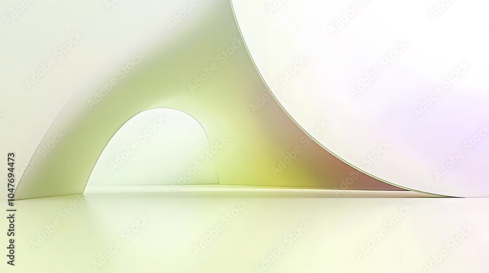 Poster a serene interplay of curves and light in a minimalist half-circle design at dawn
