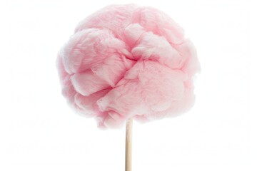 fluffy pink cotton candy on a stick, on white blue background