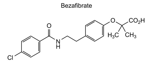 Chemical structure of bezafibrate, drug substance
