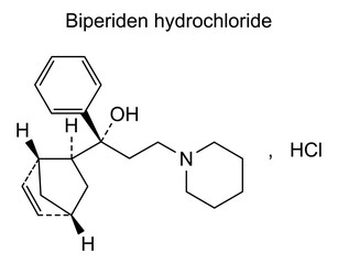 Chemical structure of biperiden hydrochloride, drug substance