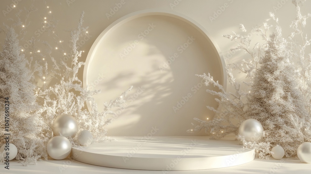 Poster a serene minimalist winter setting featuring softly glowing ornaments and frosty trees creating an e