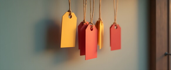  trendy tag signs in pastel colors, nothing is written on tag, 