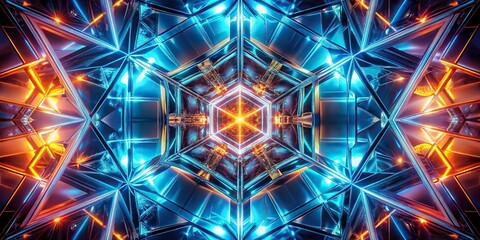symmetrical background of glowing geometric glass shapes