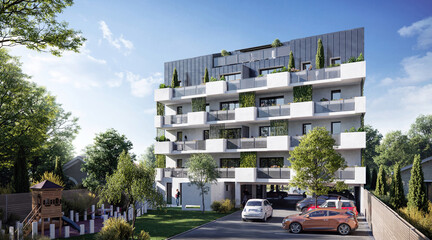 Low-rise residential complex 3d rendering