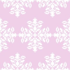 Repeating pattern of white flowers on a pink background. Cute floral ornament for packaging, textiles, wallpaper and interior decor.
